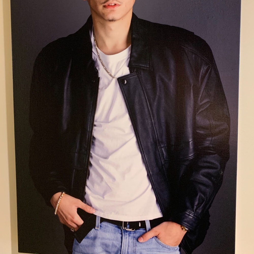 Hind Men’s Black Leather Bomber Jacket Sz L